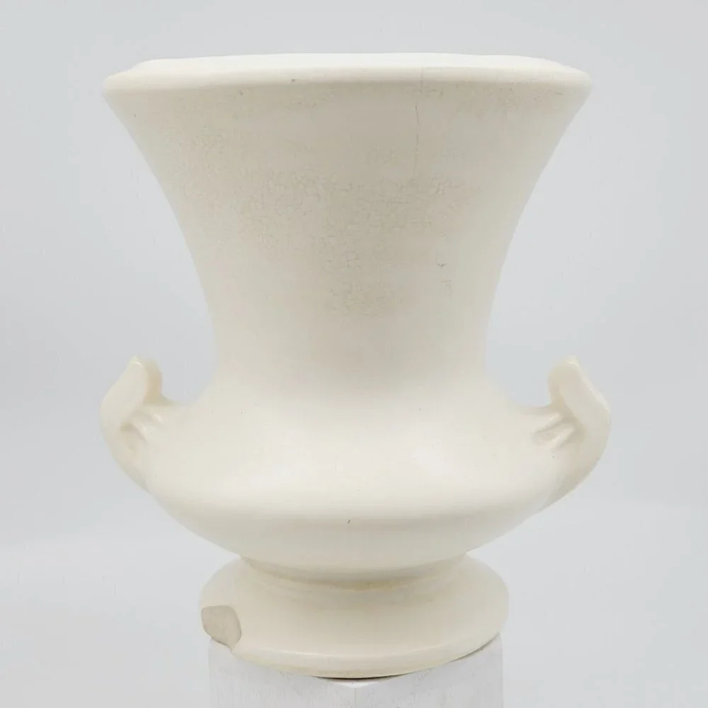 McCoy Ceramic Vase Urn Blossom Time Off White Vintage 1940s Vintage Mid Century